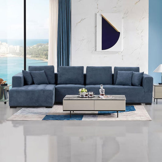 134" Modern Blue Linen L-Shaped 5-Seat Sectional Sofa with Left Chaise and Padded Cushions