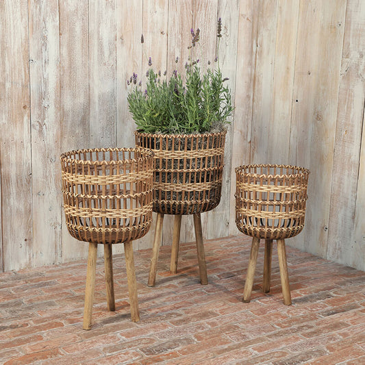 11/13/15" Brown Round Bamboo Planters 