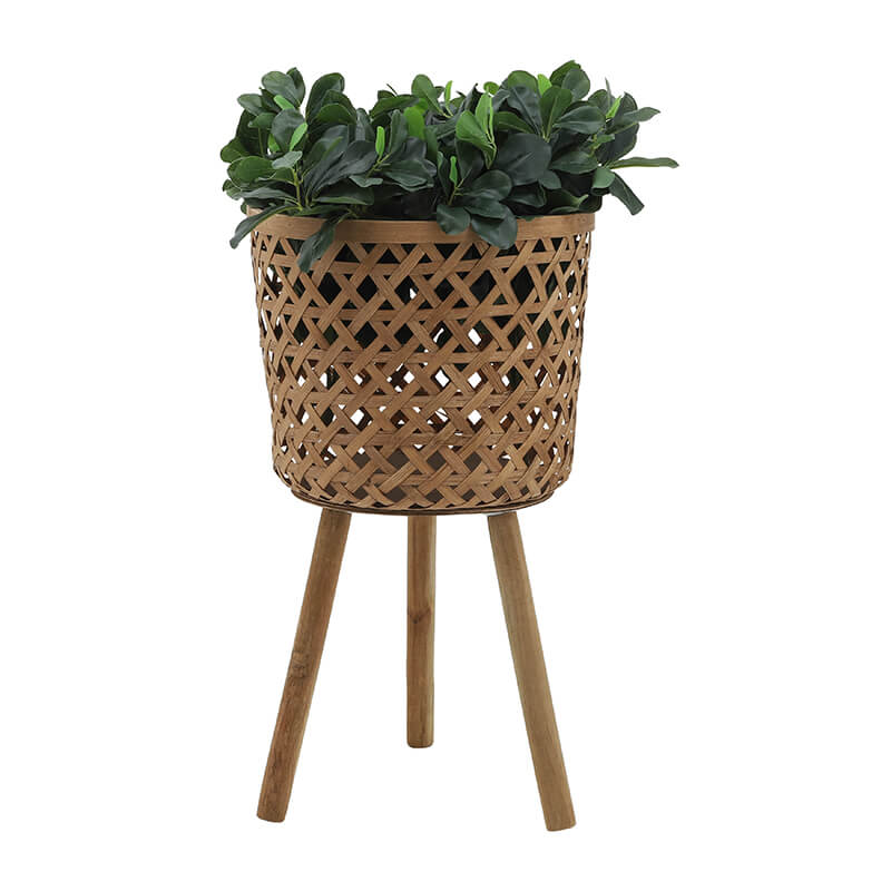 11/13/15" Brown Round Bamboo Planters - Set Of 3