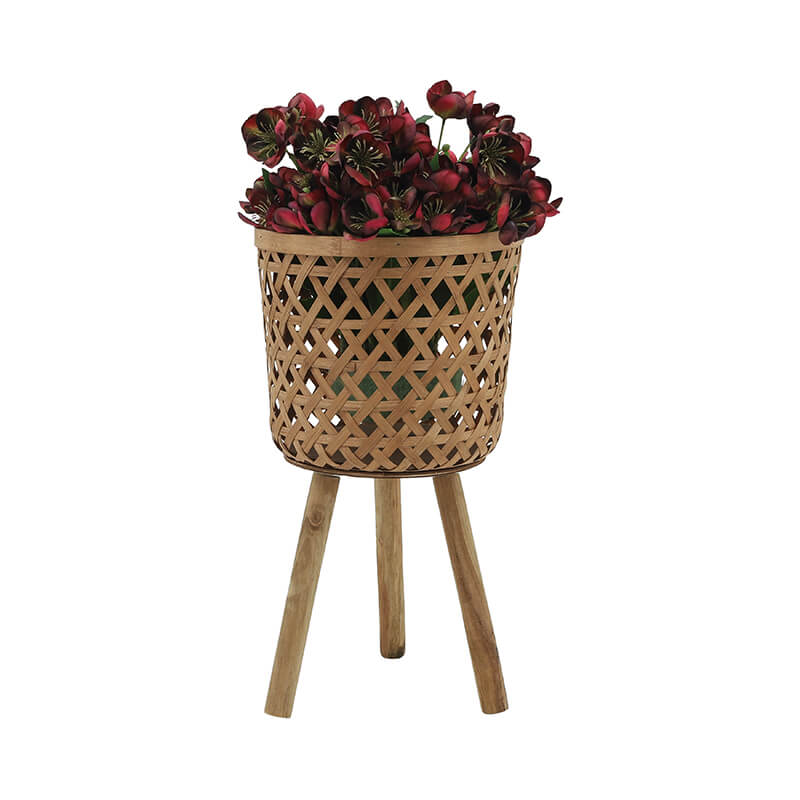 11/13/15" Brown Round Bamboo Planters - Set Of 3