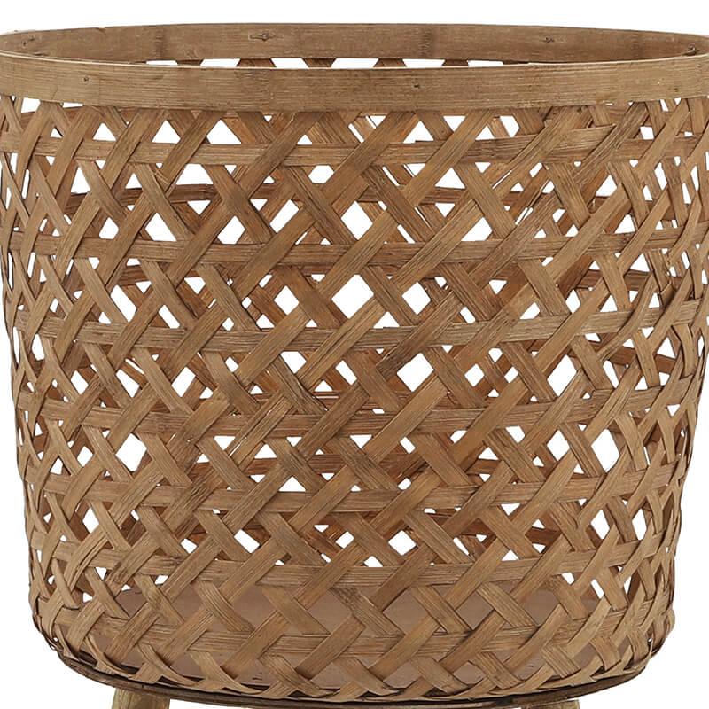 11/13/15" Brown Round Bamboo Planters - Set Of 3