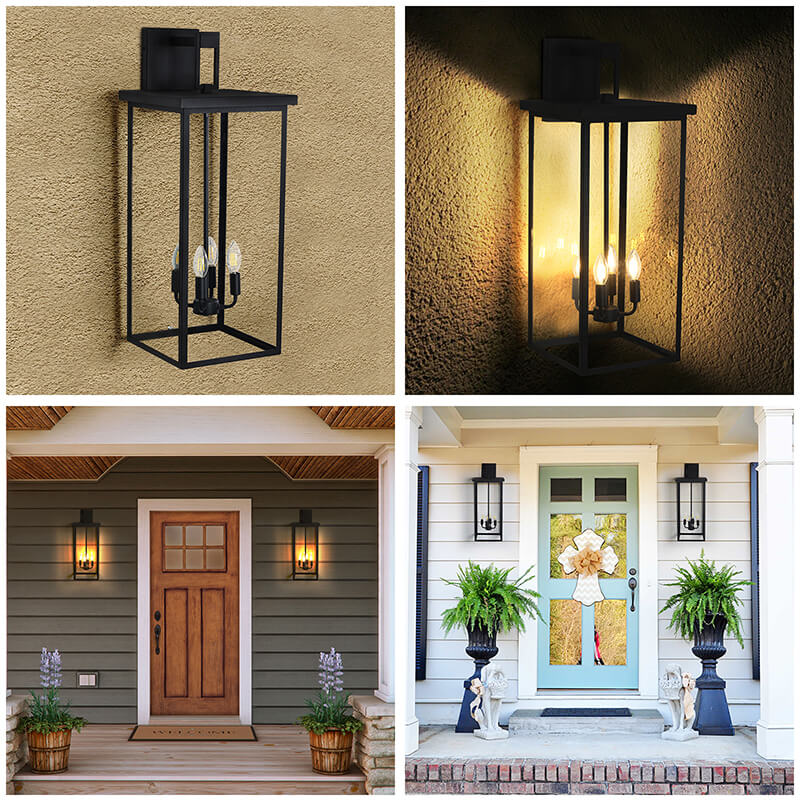 13" Farmhouse 4-Light Black Outdoor Wall Light