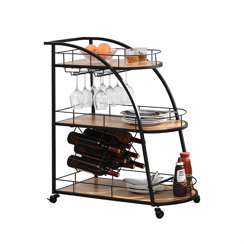 Black Industrial 3-Tier Mobile Bar Cart