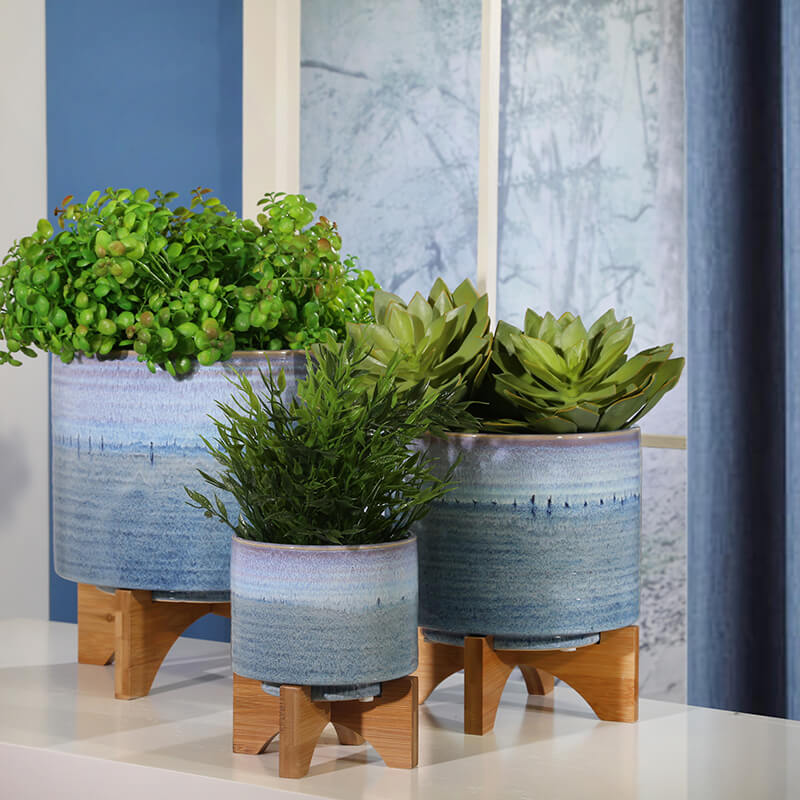 8" Blue Fade Round Ceramic Planter