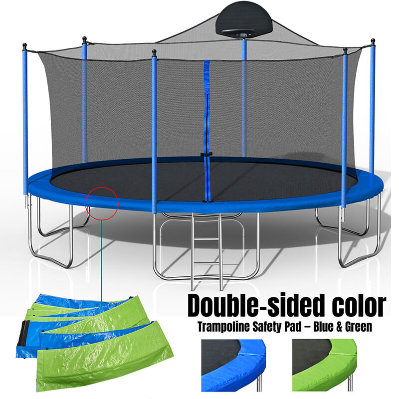 14FT Blue Outdoor Trampoline with Basketball Hoop