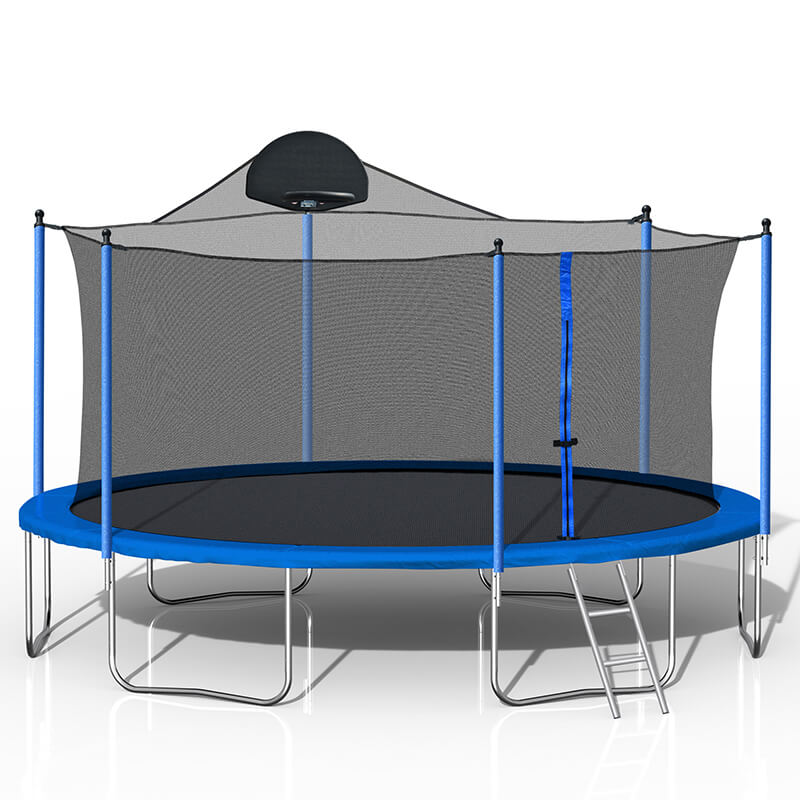 14FT Blue Outdoor Trampoline with Basketball Hoop