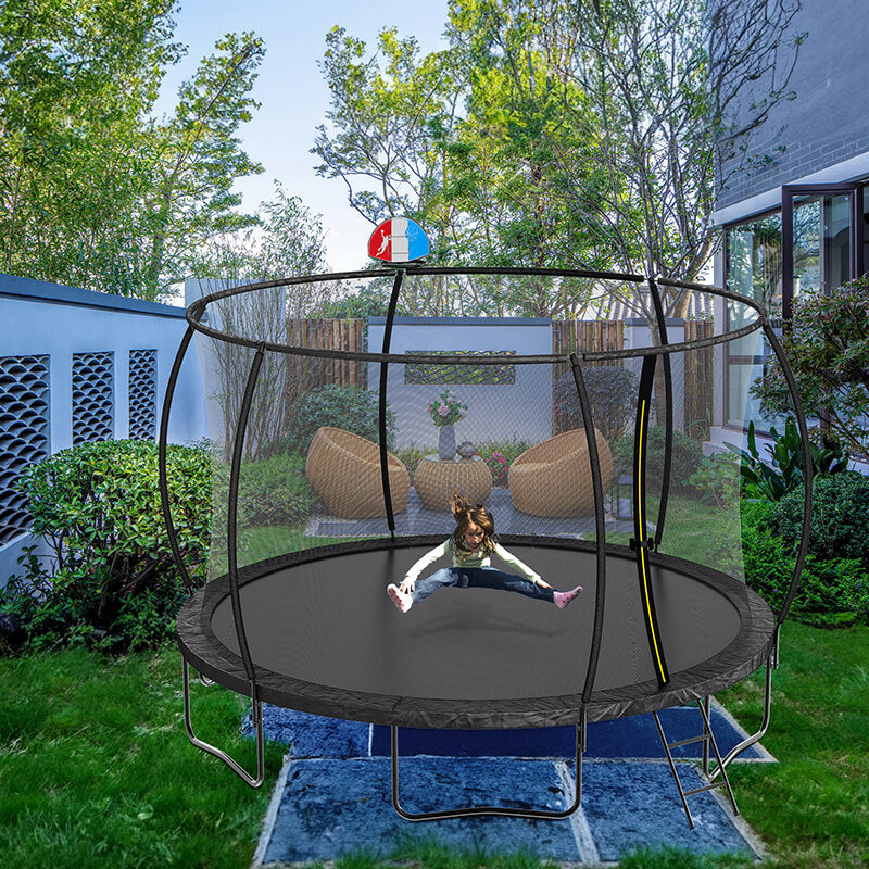 14FT Black Trampoline with Backboard - Outdoor Pumpkin Trampoline for Kids and Adults