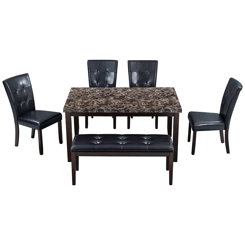 Black Faux Marble Dining Table Set