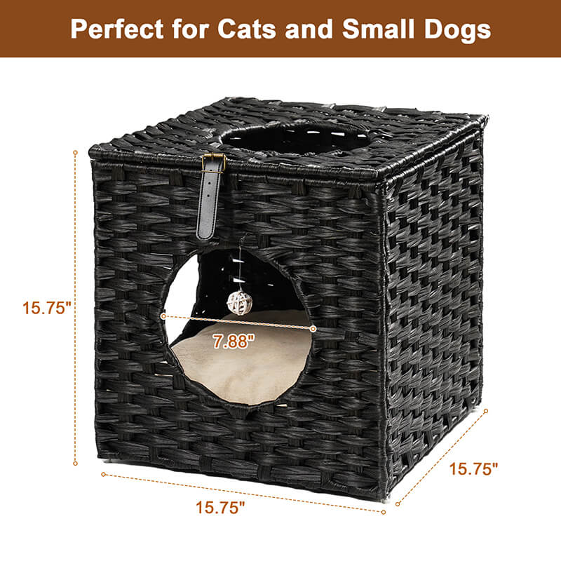 15.7" Black Rattan Cat Bed 