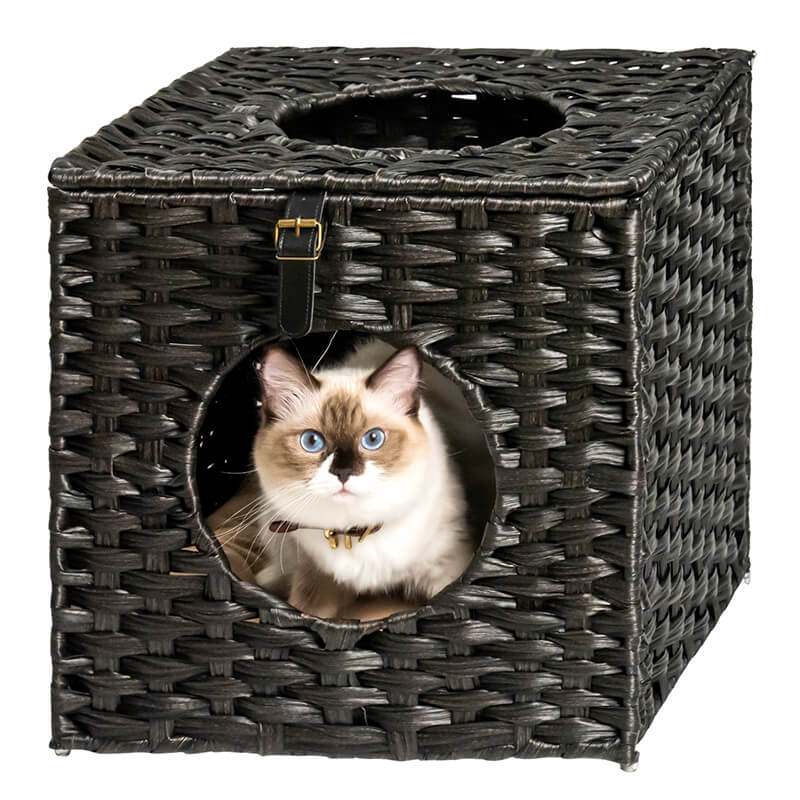 15.7" Black Rattan Cat Bed 