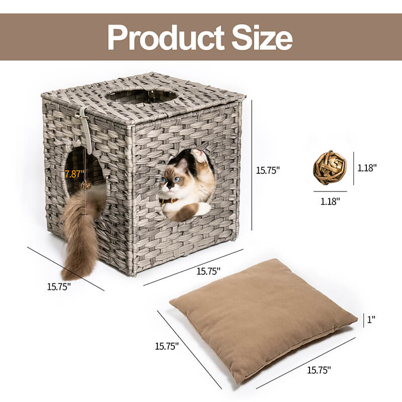 15.7" Gray Rattan Cat Bed 