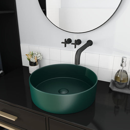 15.7" Modern Circular Dark Green Countertop Bathroom Washbasin