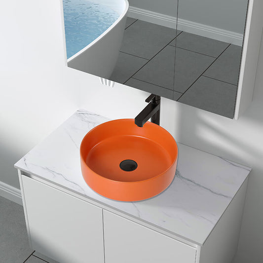 15.7" Modern Circular Orange Countertop Bathroom Washbasin