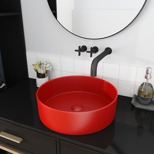 15.7" Modern Circular Red Countertop Bathroom Washbasin