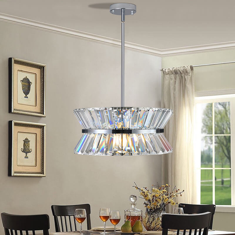 15.7" Modern Round Adjustable Crystal Chandelier for Living Rooms