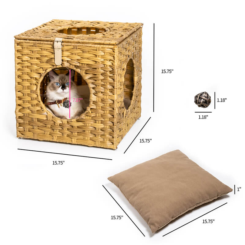 15.7" Natural Rattan Cat Bed 