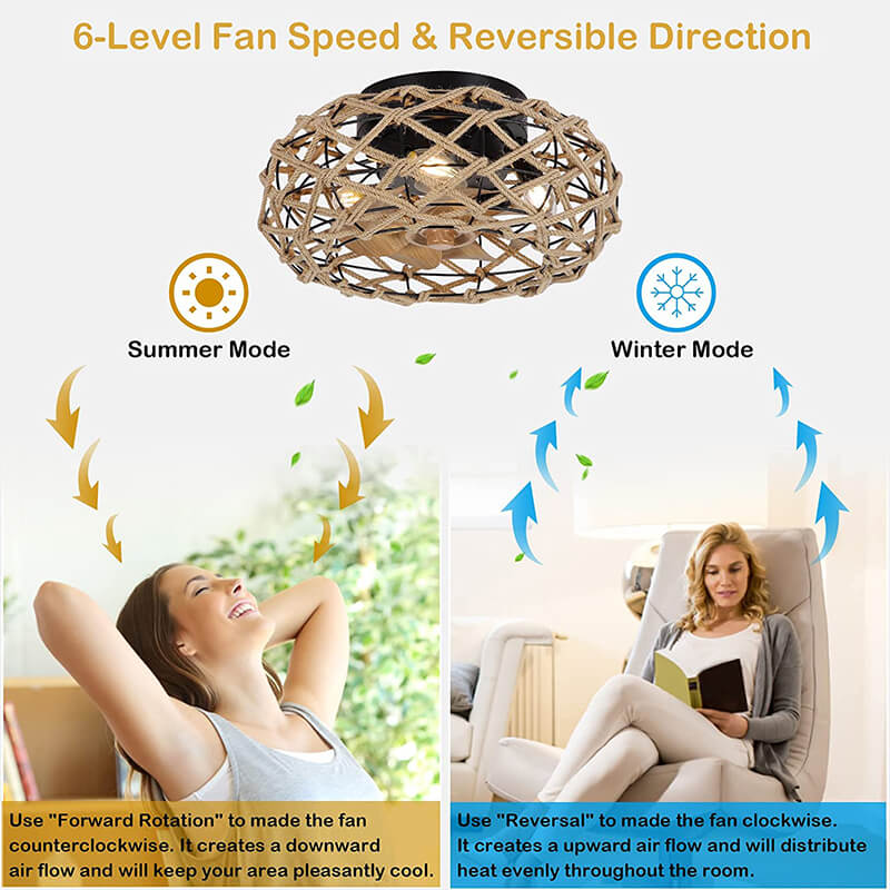 15.7" Rattan Dimmable Ceiling Fan with Lights