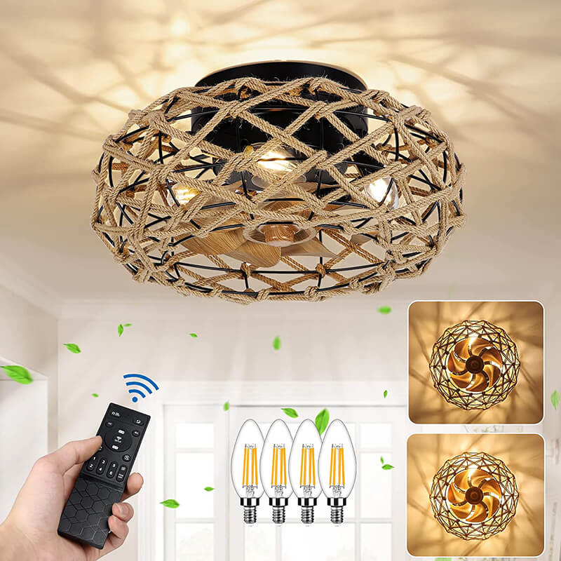 15.7" Rattan Dimmable Ceiling Fan with Lights