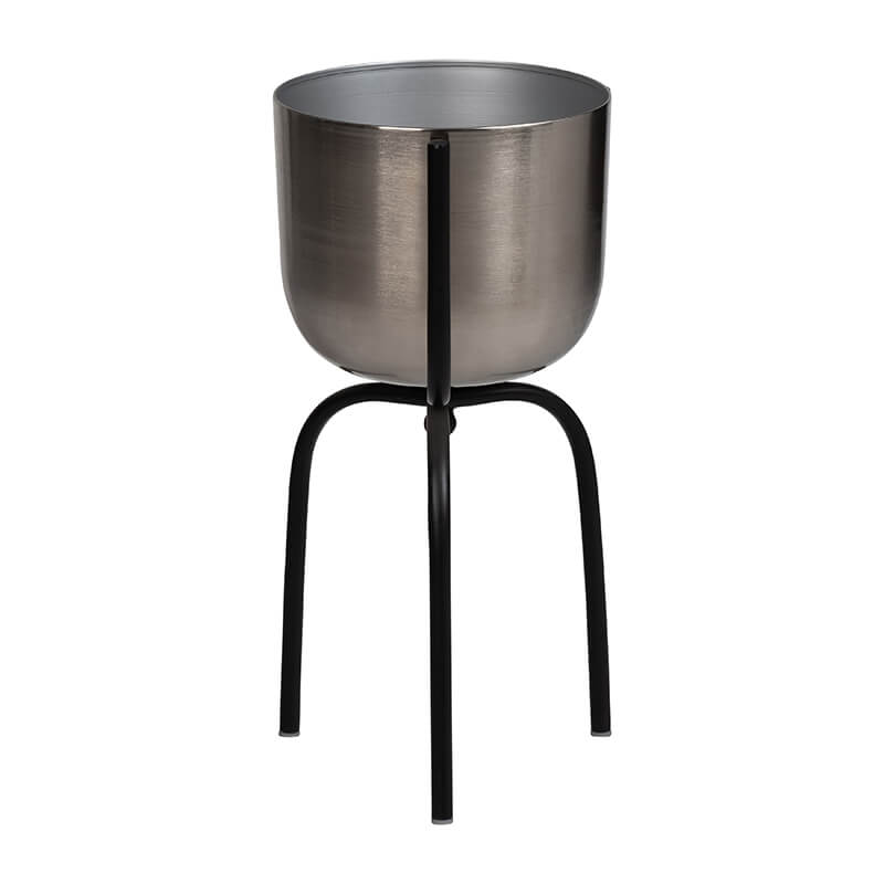 10" Modern Silver Metal Planter On Tripod