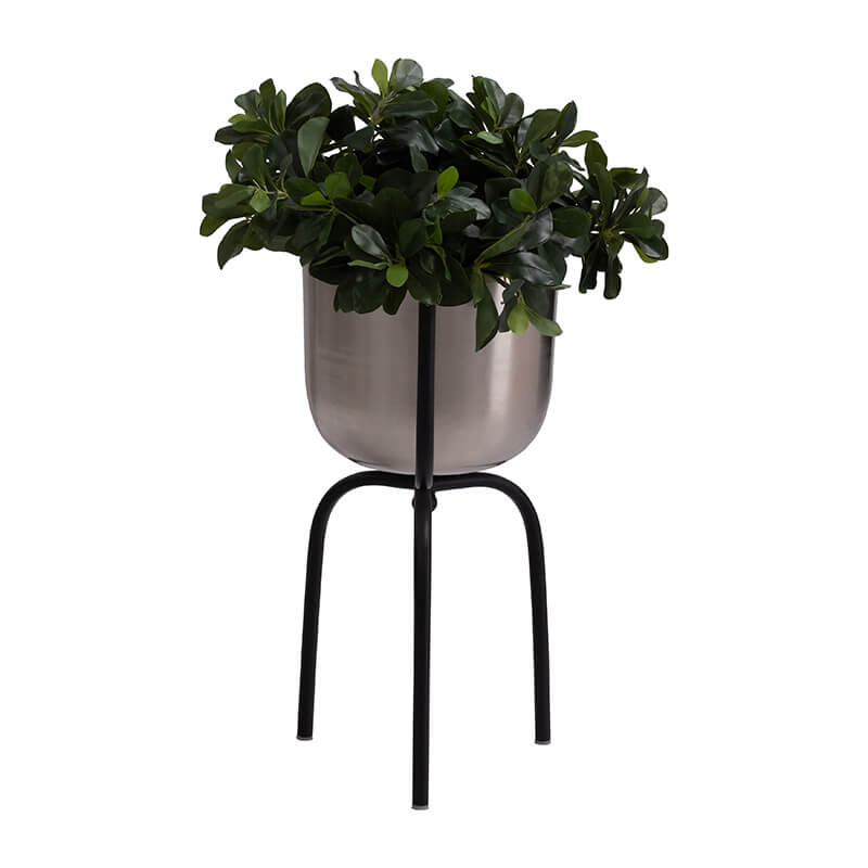 10" Modern Silver Metal Planter On Tripod