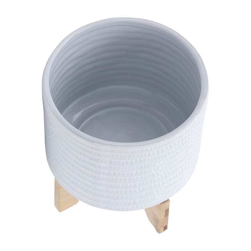 8" White Round Textured Ceramic Planter