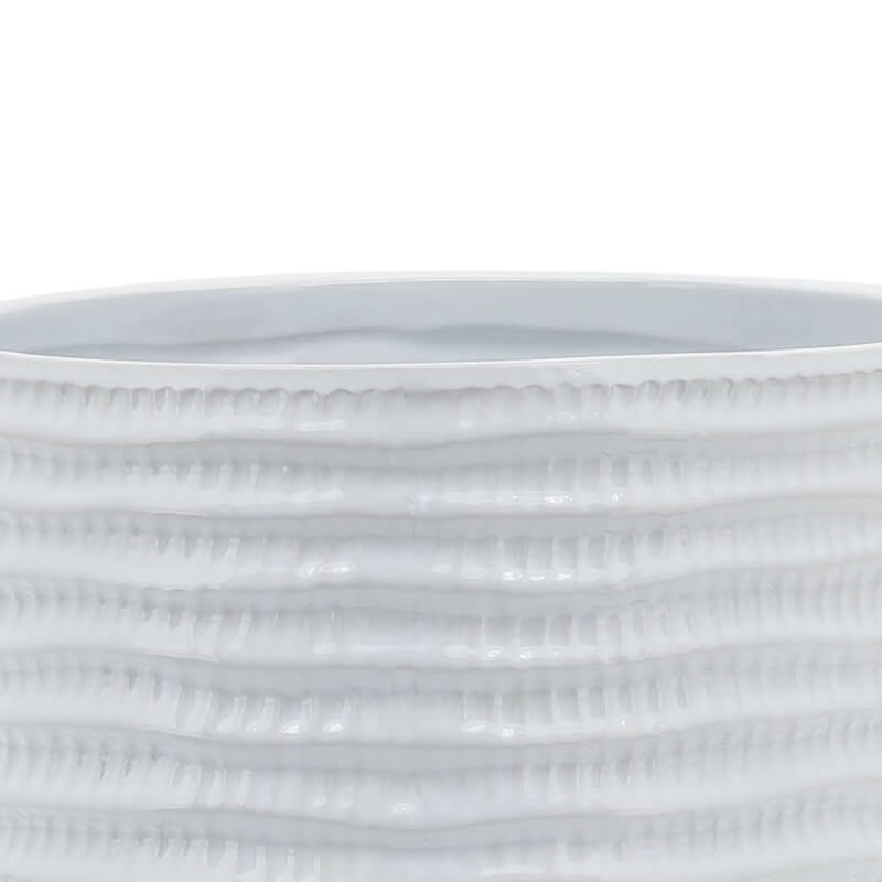 8" White Round Textured Ceramic Planter