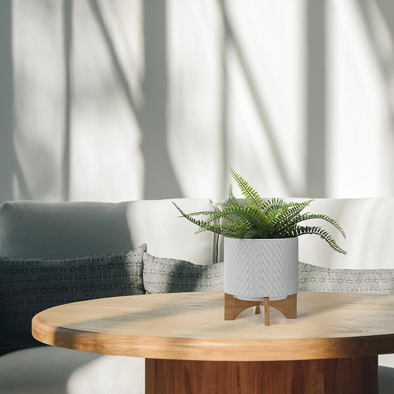 8" White Round Chevron Ceramic Planter