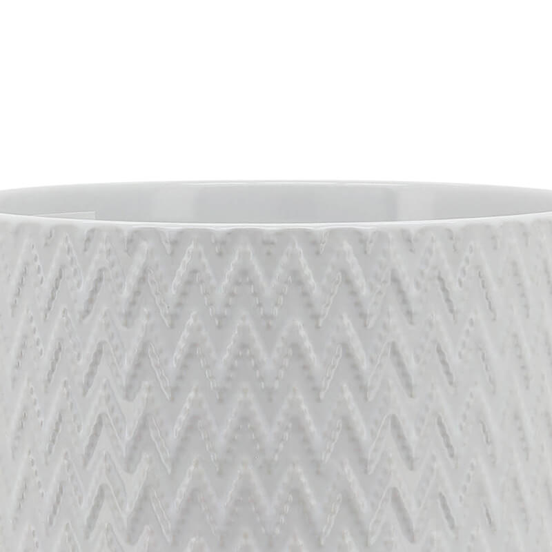 8" White Round Chevron Ceramic Planter