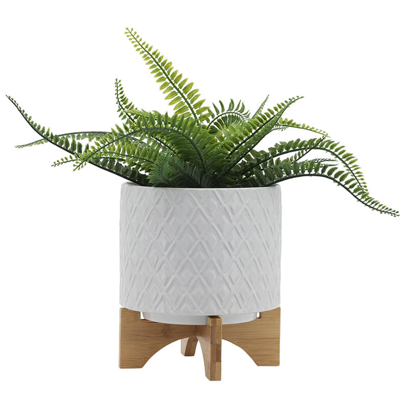 8" White Round Diamond Ceramic Planter