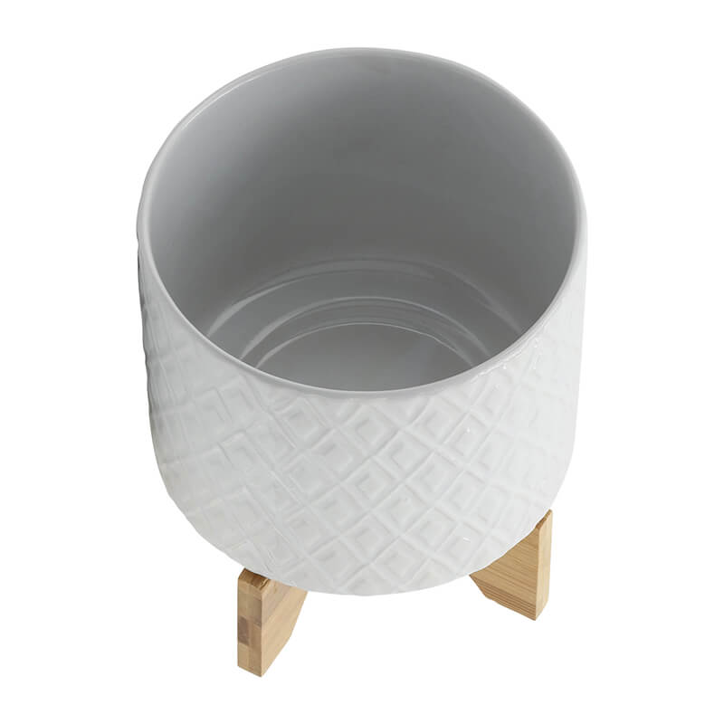 8" White Round Diamond Ceramic Planter