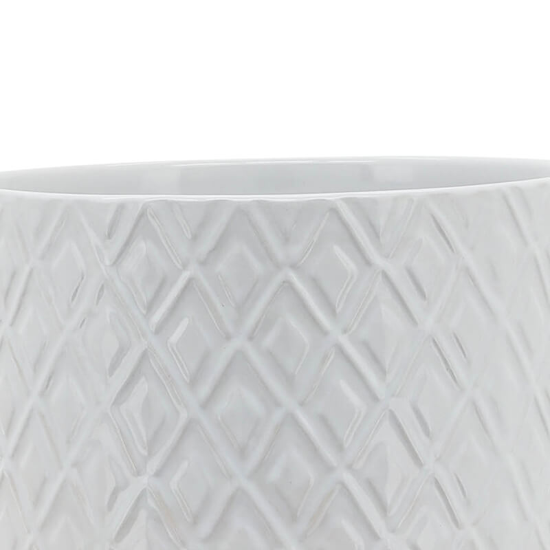 8" White Round Diamond Ceramic Planter