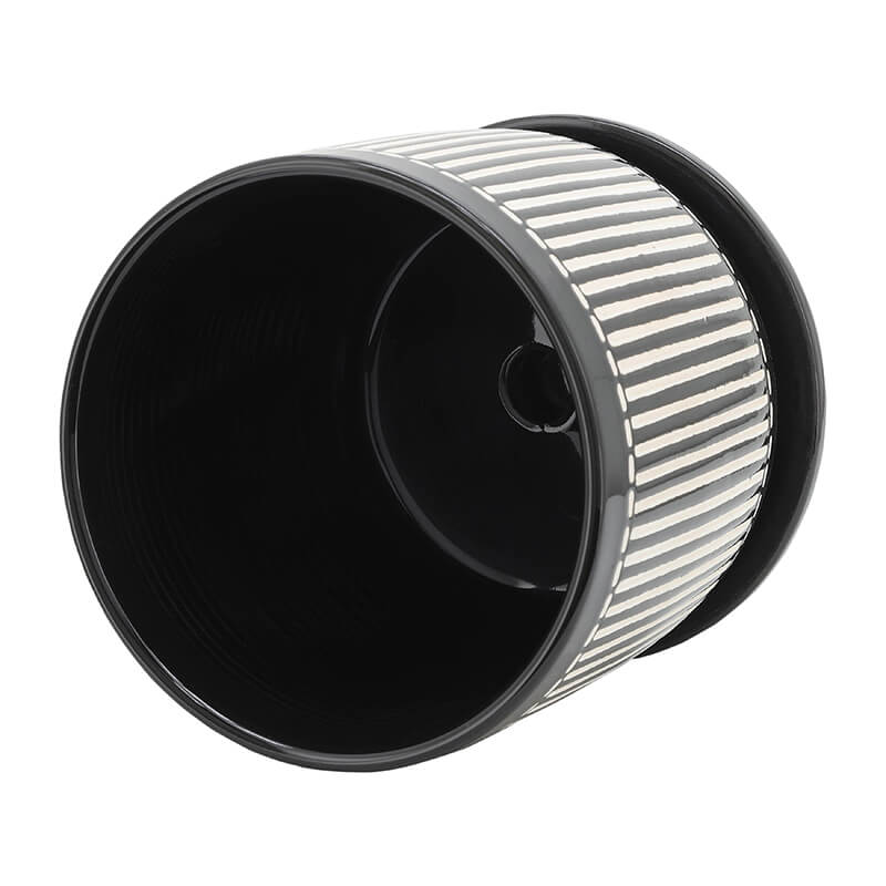 Black White Vertical Lines Round Planter