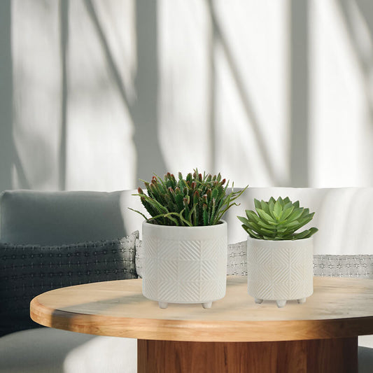 8" Modern White Ceramic Textured Planter