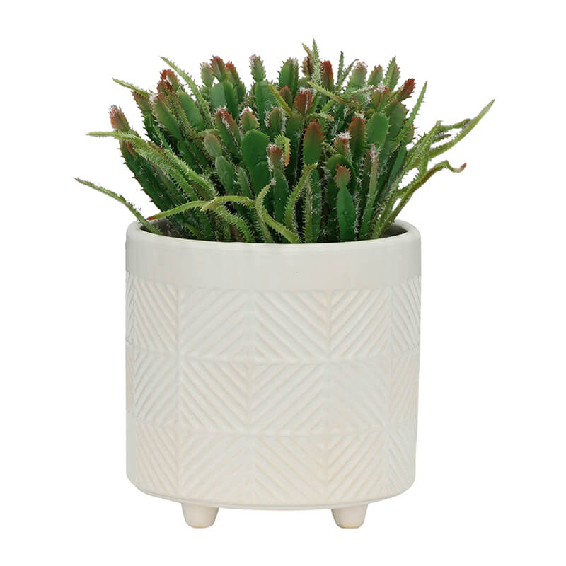 8" Modern White Ceramic Textured Planter