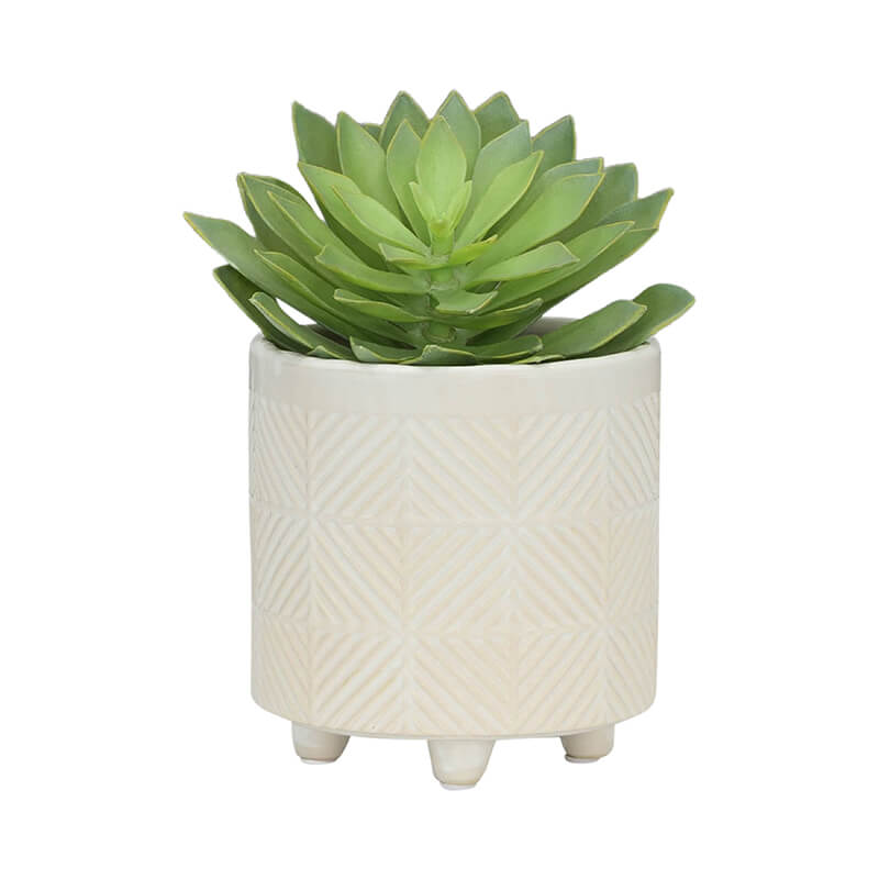 8" Modern White Ceramic Textured Planter