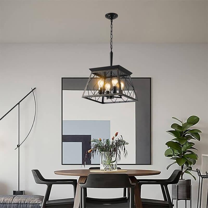 15" Farmhouse Metal Golden Black Pendant 4-Light Chandelier