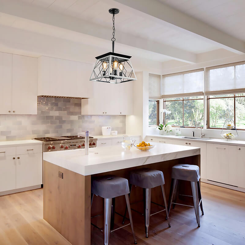 15" Farmhouse Metal White Pendant 4-Light Chandelier