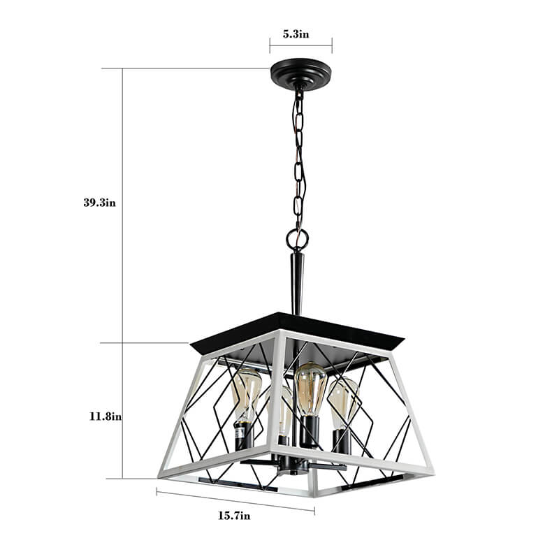 A dimension Image of our 15" Farmhouse Metal White Pendant 4-Light Chandelier