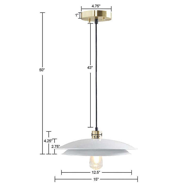 A dimension Image of the 15" Mid-Century Gold and White 2-Tier Layered Disk Shade Pendant Light