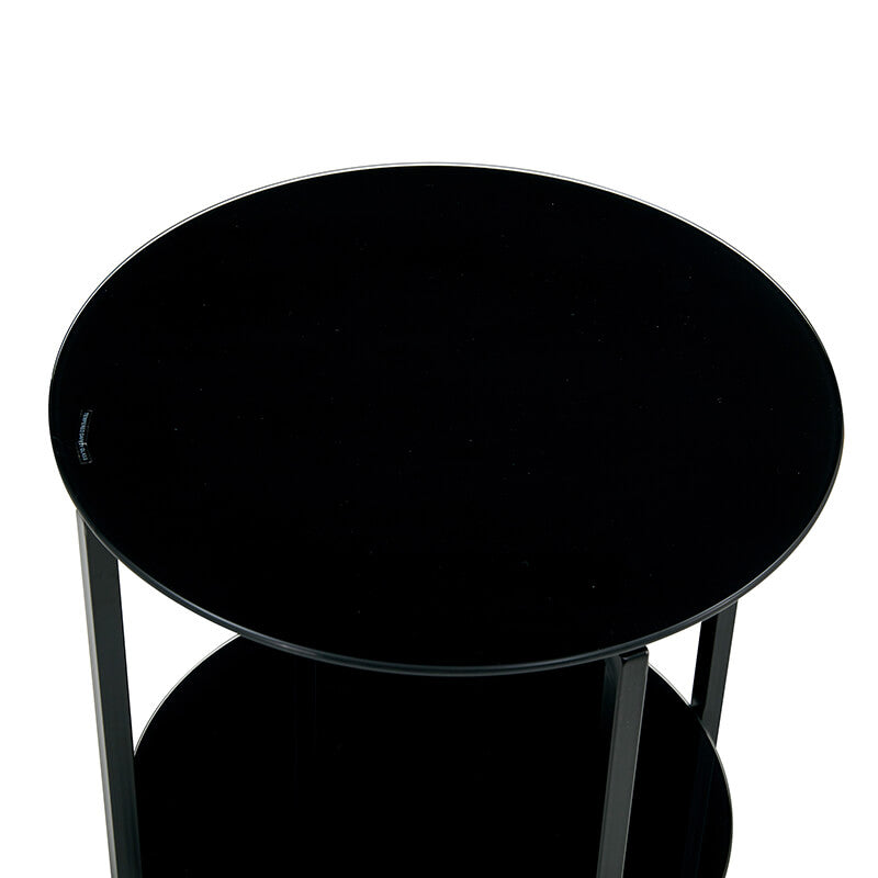 15" Transparent Round Black Tempered Glass 2-Layer End Table with Black Metal Frame