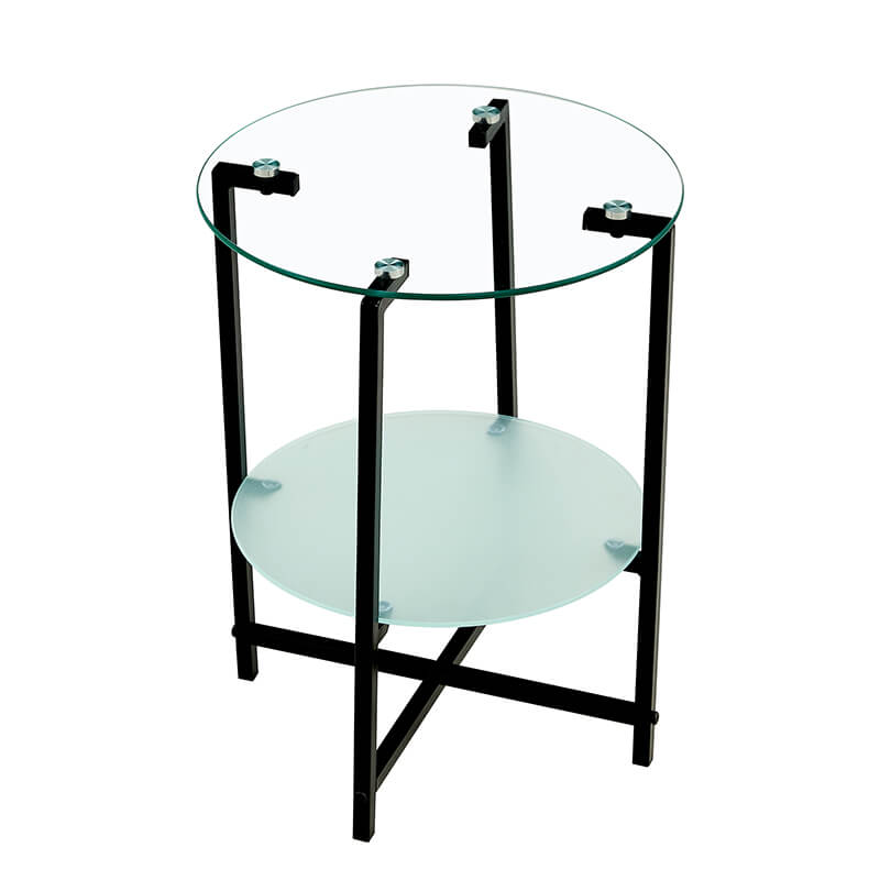 15" Transparent Round Tempered Glass 2-Layer End Table with Black Metal Frame