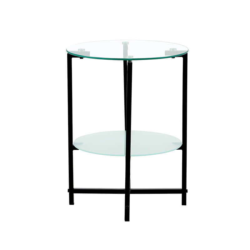 15" Transparent Round Tempered Glass 2-Layer End Table with Black Metal Frame