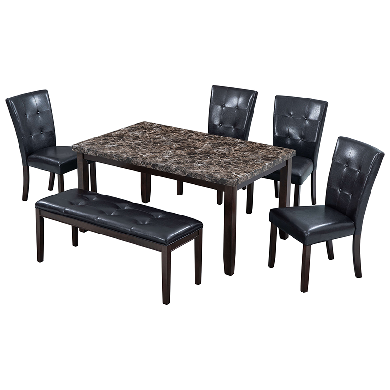 Black Faux Marble Dining Table Set