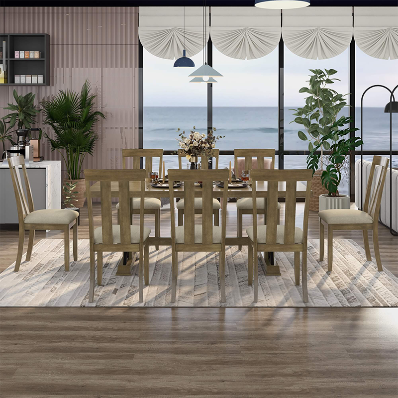 Retro Natural Walnut Dining Table Set