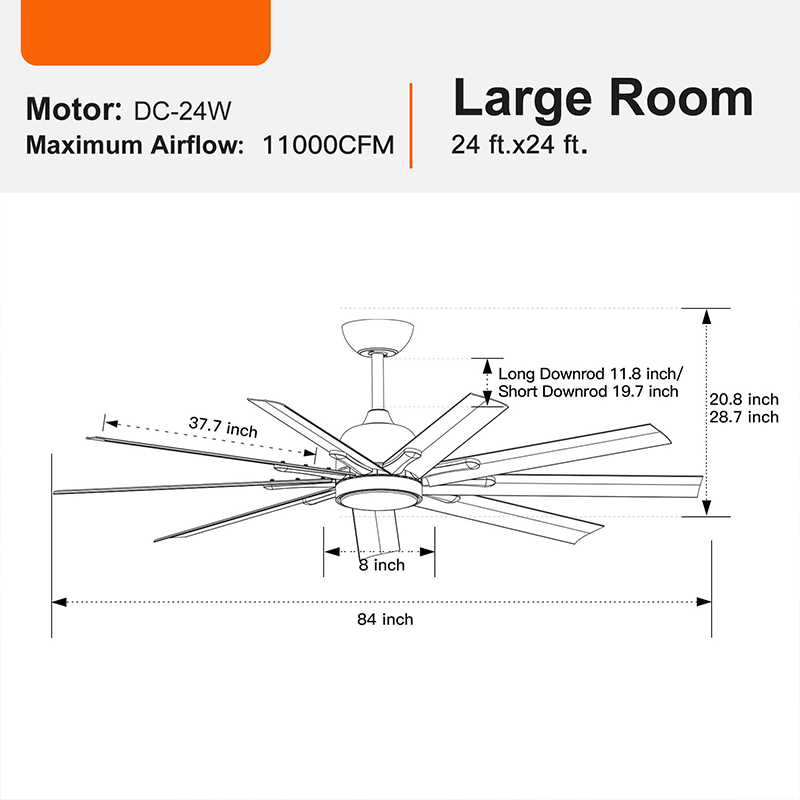 Large Black Aluminum Ceiling Fan