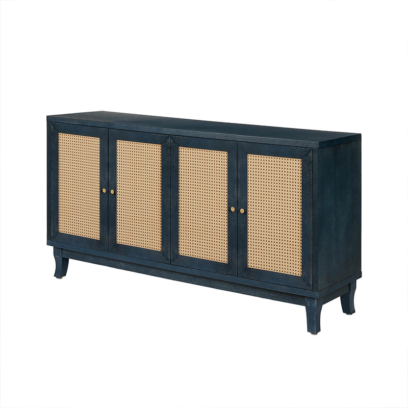 Blue Handcrafted Rattan Sideboard Buffer Cabinet