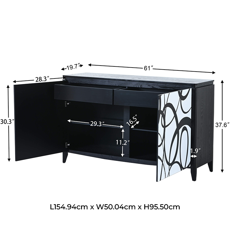 White & Black Sideboard Buffet Storage Cabinet