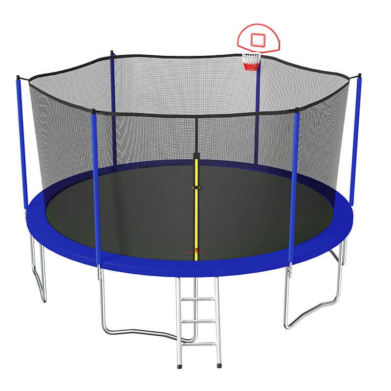 15FT Blue Trampoline for Kids with Safety Enclosure Net and W-Shaped Legs -183"