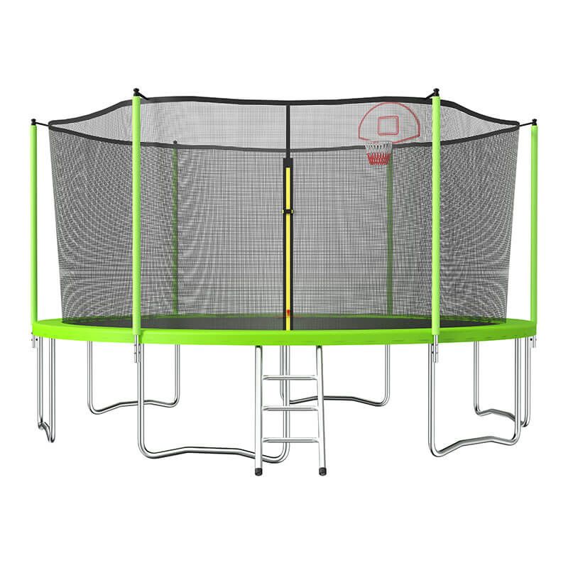 15FT Green Trampoline for Kids with Safety Enclosure Net and W-Shaped Legs -183"