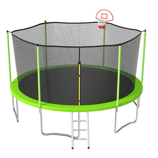 15FT Green Trampoline for Kids with Safety Enclosure Net and W-Shaped Legs -183"